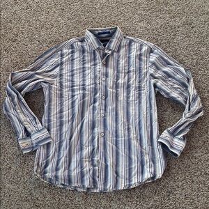 Tommy Bahama Men's Blue and White Striped Shirt